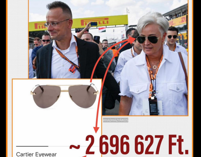 Hadházy Ákos legutóbbi bejegyzésében felfedte, hogy Szijjártó Péter felesége éppen egy 2,7 millió forint értékű, arany keretes napszemüveget viselt.